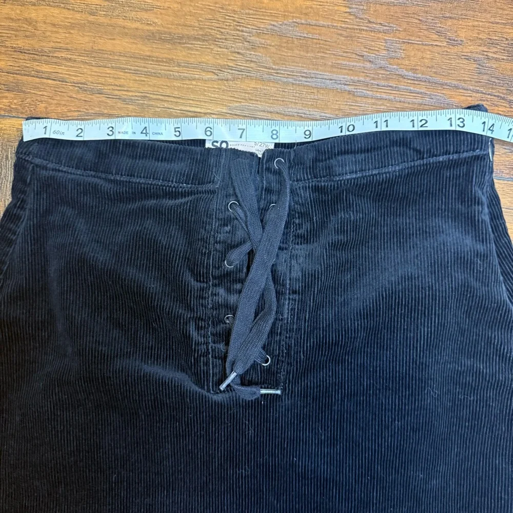 Y2K 90s Dark academia street wear black Corduroy tie waist mini skirt size 5/27